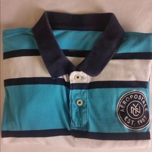 Aeropostale Mens Large Polo Shirt blue striped